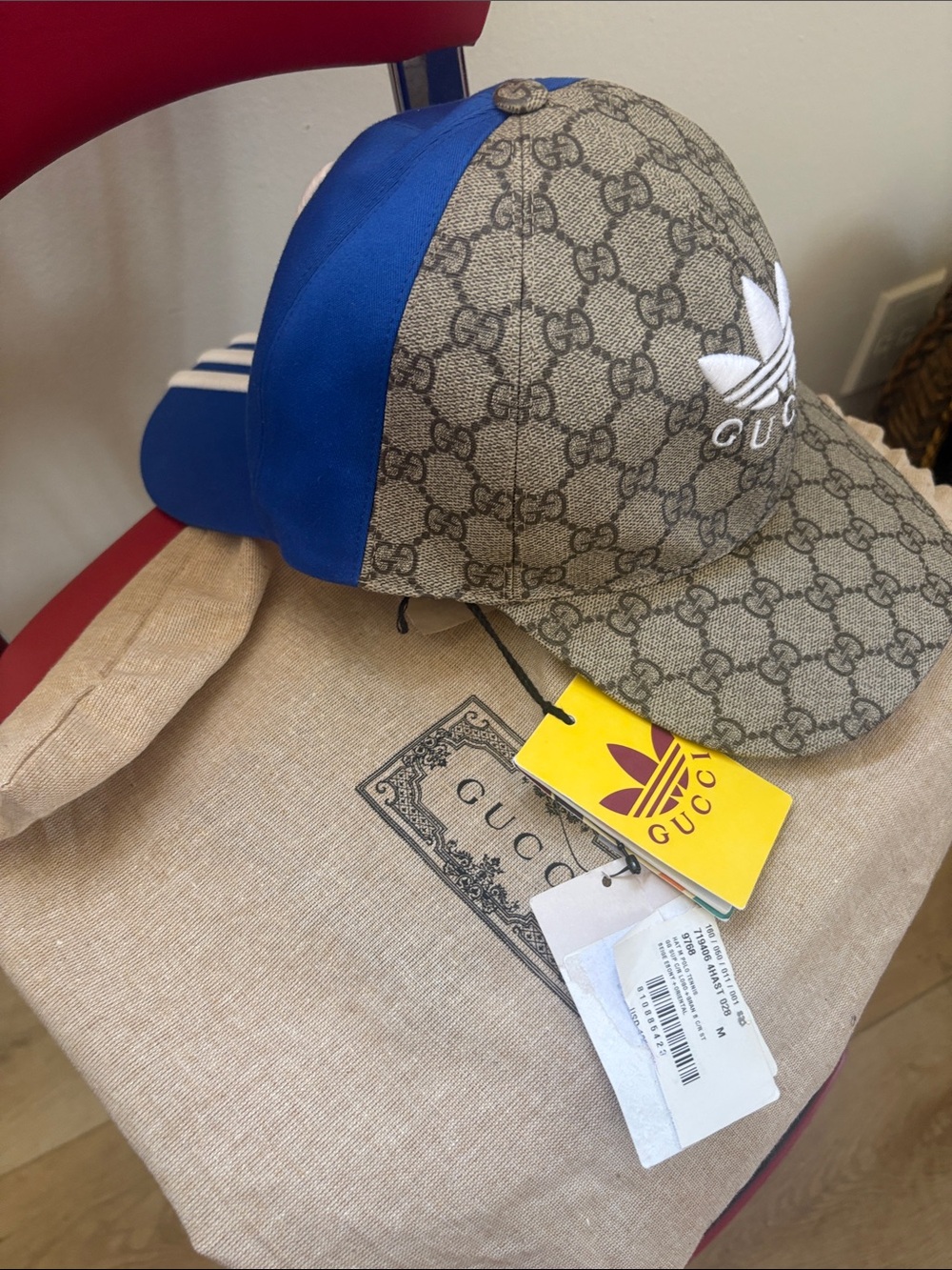 Gucci X Adidas Monogram Baseball Cap in Beige and Blue
